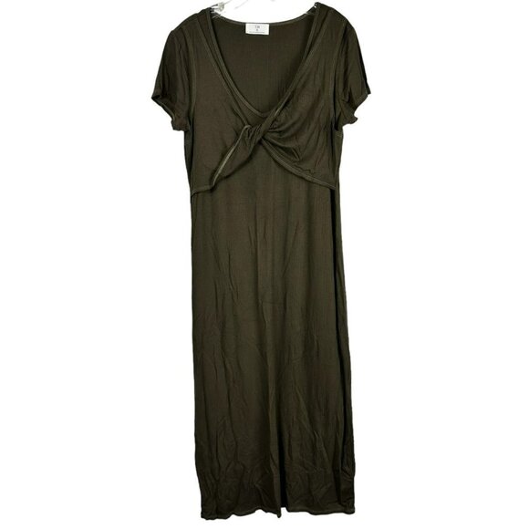 Anthropologie T.La Green Knit Twist Front Midi Hunter Green Dress Size S - Picture 3 of 13
